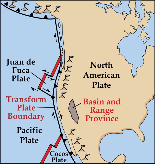 west coast tectonics 20 mya@10x map illustration showing west coast of north america and tectonic plates