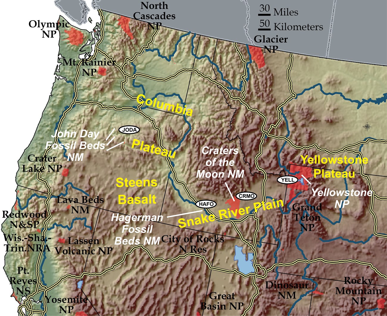 shaded relief map of pacific northwest w nps sites labeled@10x shaded relief map of pacific northwest w nps sites labeled